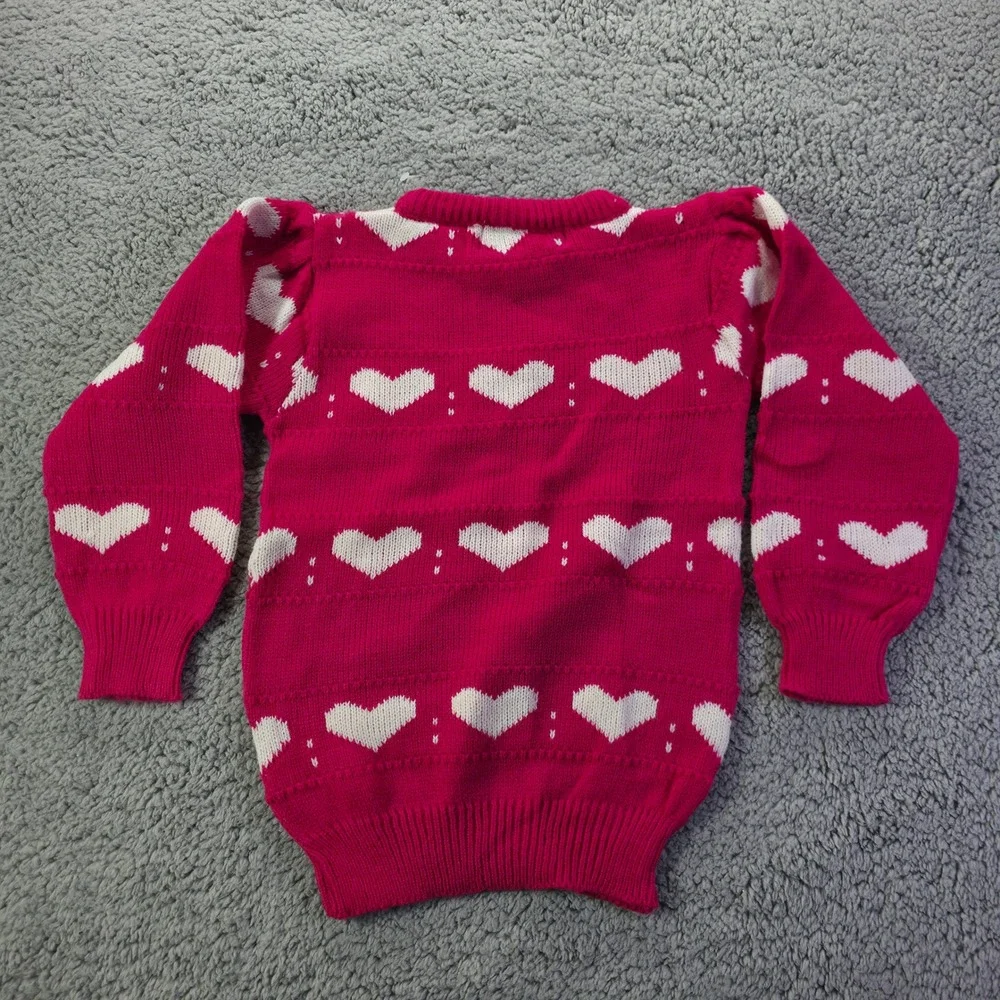 KT Kemples Girls Pink Heart Knit Sweater Vintage Size 6X Magenta Pullover